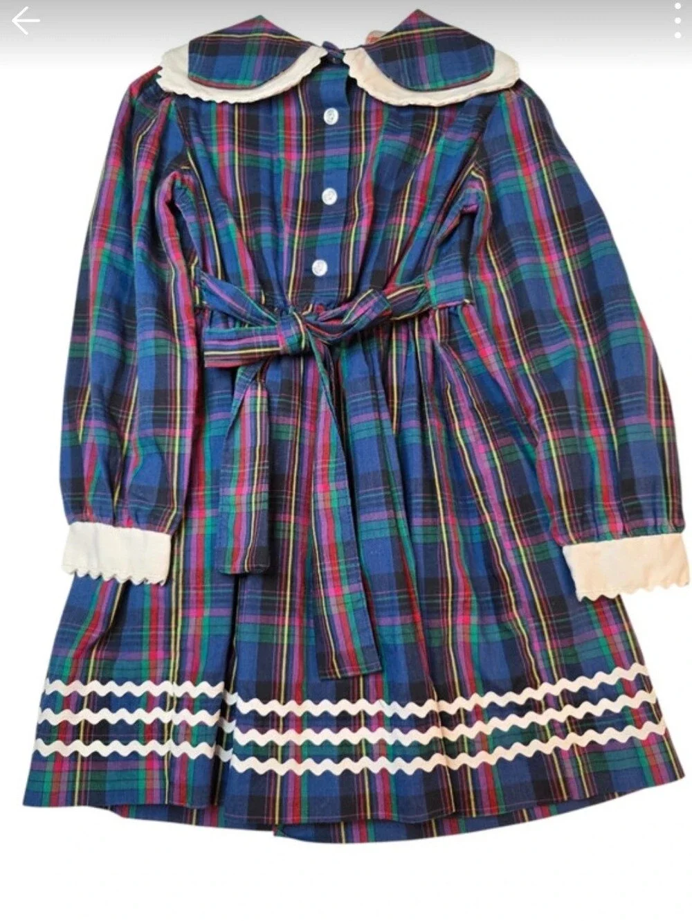 Vintage Plaid Long-Sleeve Dress With Flower Applique By Love